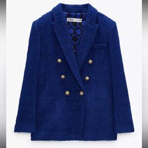 Zara blue tweed textured blazer size XL